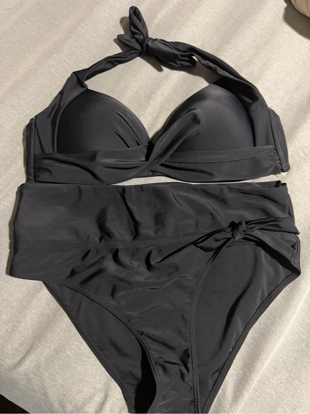 Black High-Waist Halter Bikini Set - Women Swim
